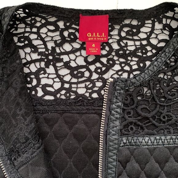 GILI Quilted Jacket Lace Faux Leather Trim Size 4 - Picture 4 of 12
